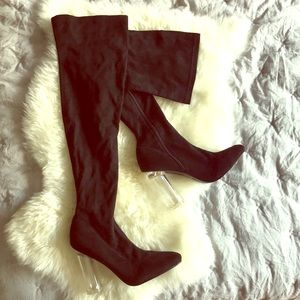 Charlotte Ruse- Black Velvet Knee High boots